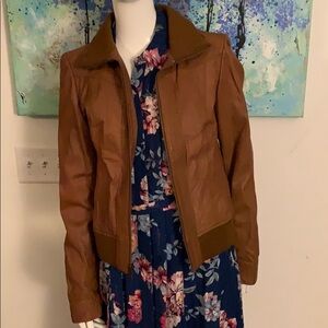 Women’s brown leather cognac black rivet jacket